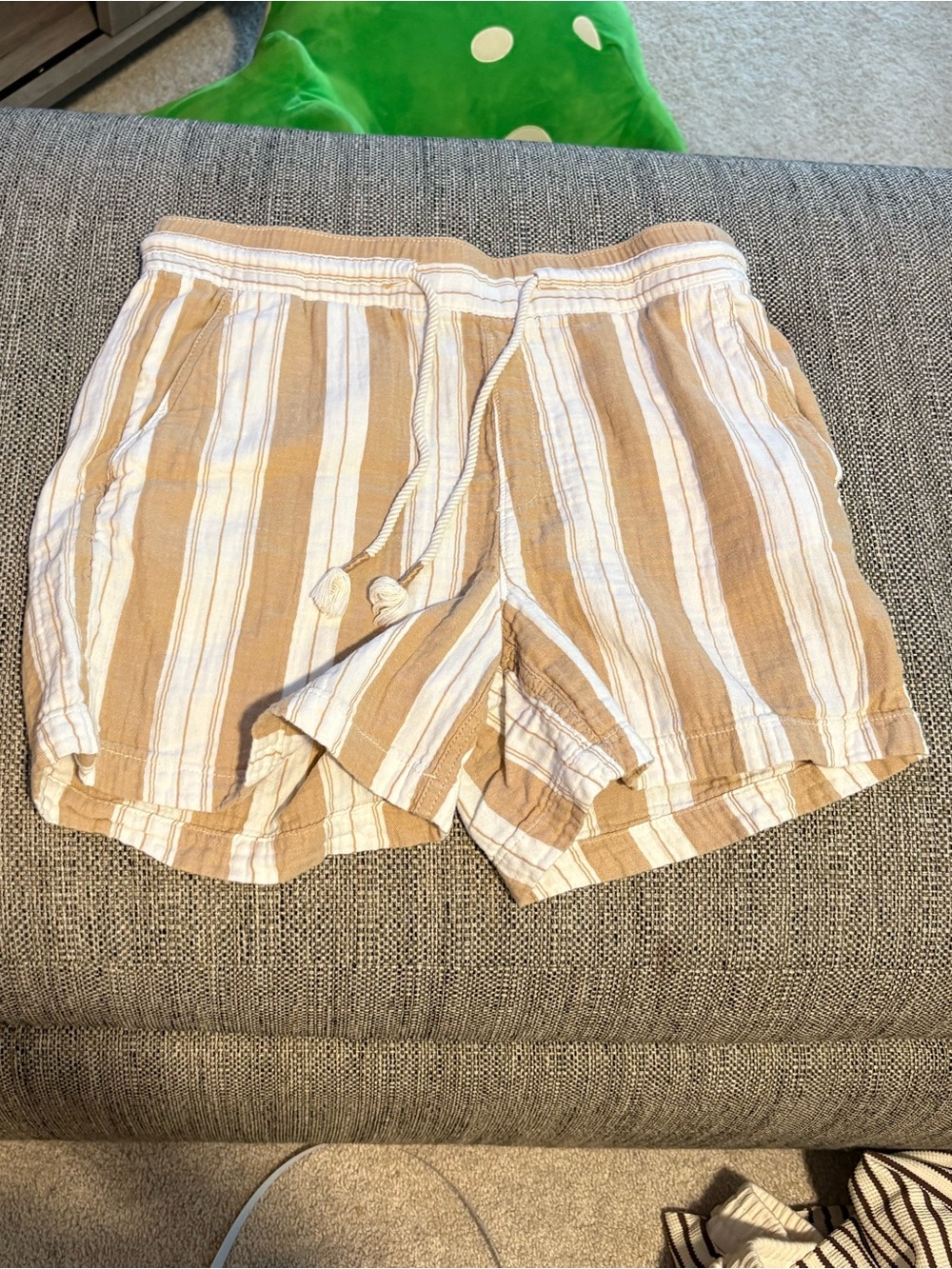 Old Navy Tan & White Striped Drawstring Shorts Size S